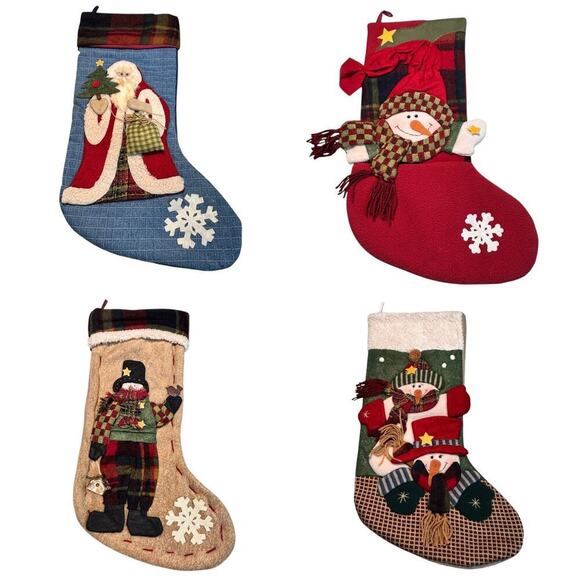 Other - 4 Cozy Cabin Christmas Fleece Faux Fur Christmas Stockings Holiday Decor